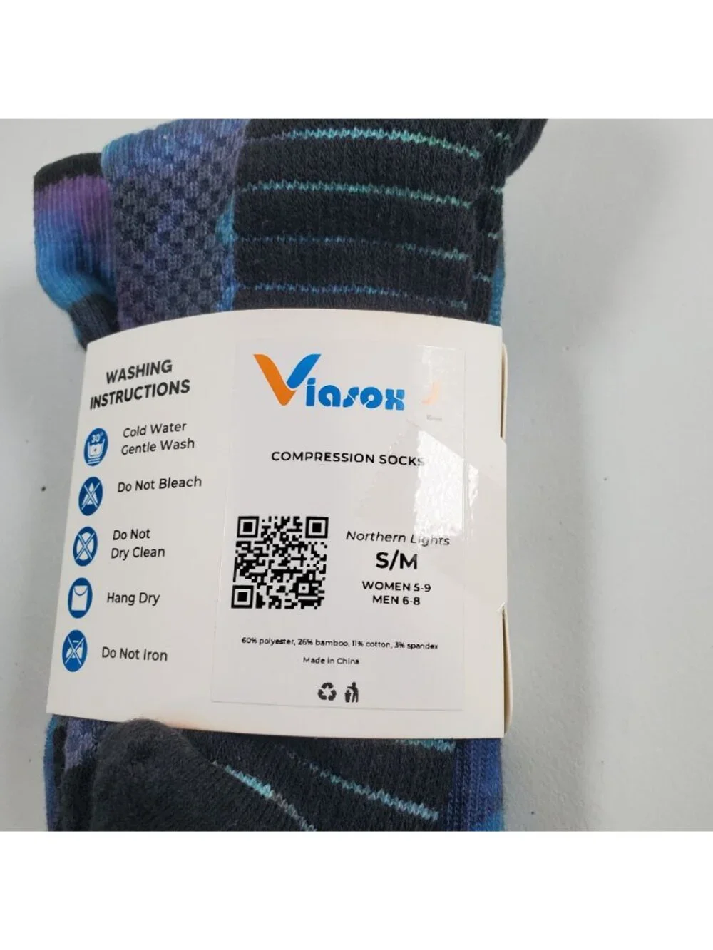 Viasox Stretch Compression Socks Women Size S - M NWT Northern Lights Bamboo